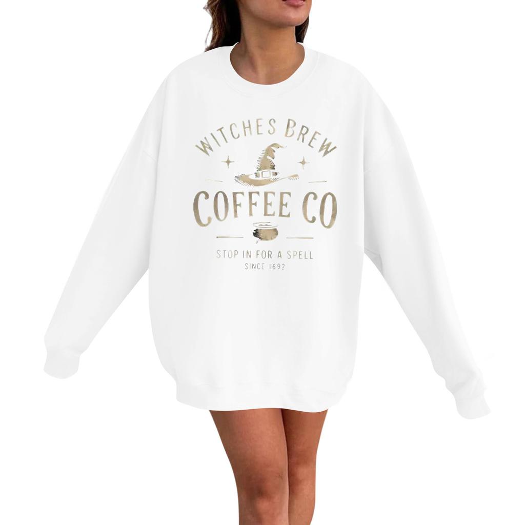 Women's Casual Fashion Long Sleeve Halloween Print Pullover Round Neck Sweatshirt