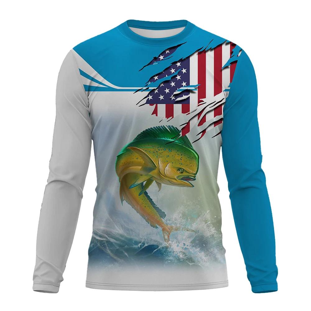 Herrfiskeskjorta UV-skydd Rundhals Toppar, UPF50+ Herr Långärmad Fiskeskjorta/Sommar Utomhussporter Herrsportkläder