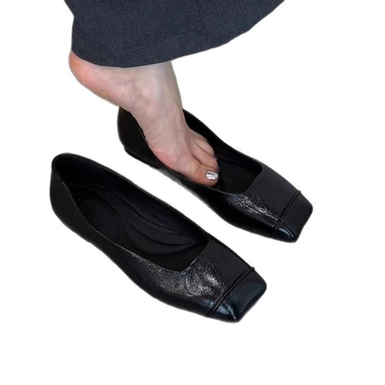 Autumn new retro slim Mary Jane shoes women's one-pedal shallow mouth flat-soled single shoes black commuter shoes