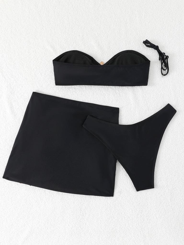 European & American Women's Solid Color Three-Piece Starfish Bikini Set