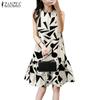 ZANZEA Women Casual O-neck Summer Sleeveless Print Dress