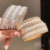 Pearl Multilayer Open Cuff Bracelet With Rhinestone Embellishments For Elegant Women