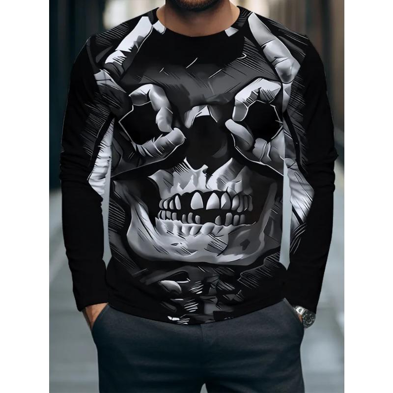 Men's 3D Printed Crew Neck Long Sleeve T-Shirt Fashion Versatile Trend Breathable Casual