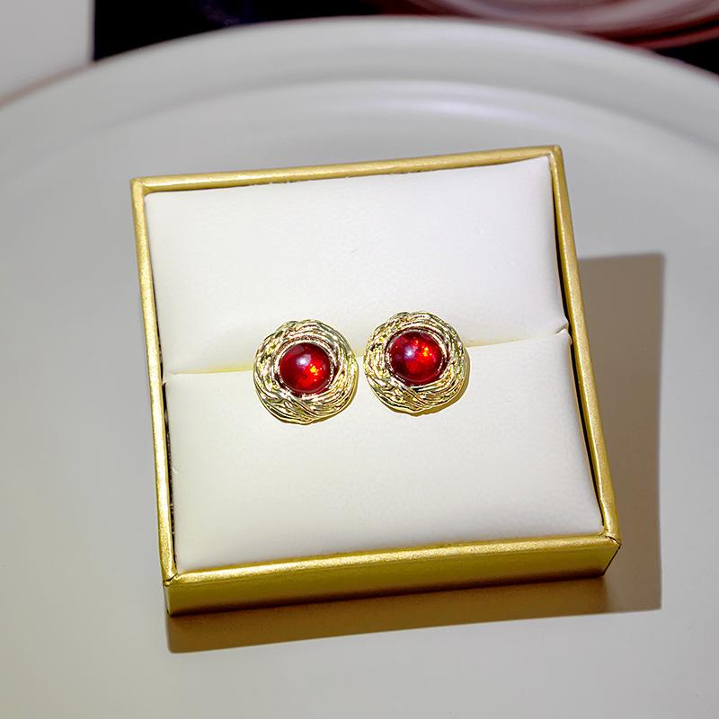 French Colored Gemstone Earrings, Medieval Light Luxury Temperament Glass Stud Earrings, Wind Earrings.