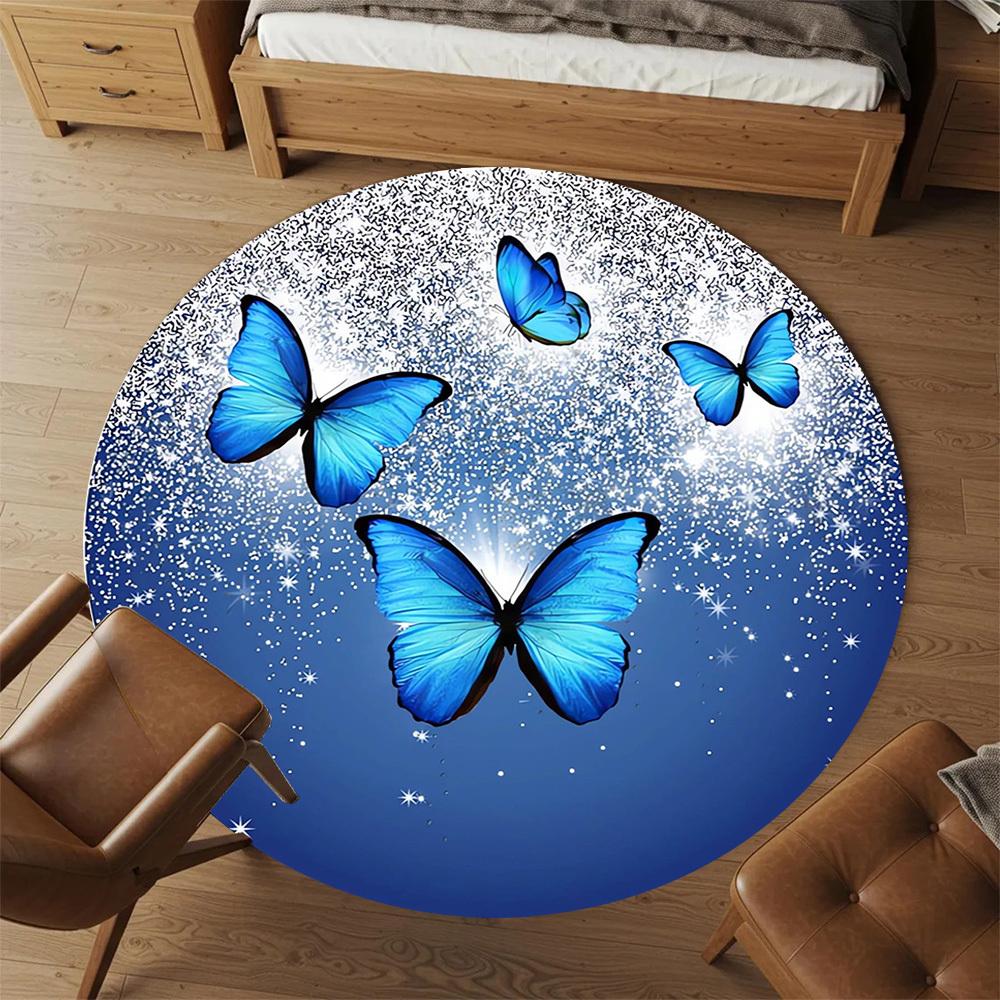 1pc Butterfly Moon Round Chair mat Area Rug - Non-Slip, Floor Mat for Office, Bedroom, home decor Christmas Gift p0811224