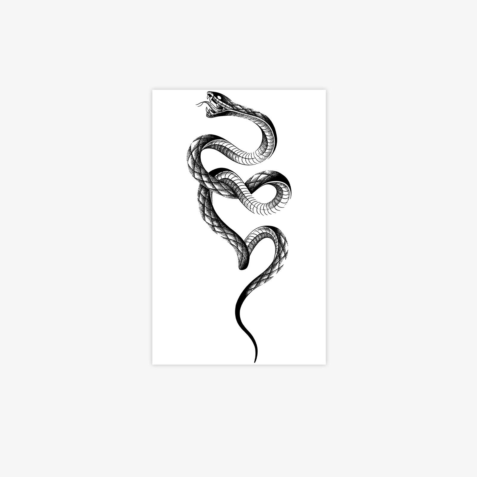 American Domineering Personality Tattoo Sticker Waterproof, Long-Lasting, Fierce Snake Tattoo Sticker 12*19