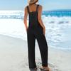 Women's Casual Overalls Color Without Cuff Pocket Jumpsuit