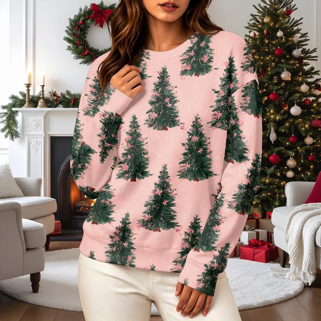 Women's Casual Long Sleeve Christmas Print Neck Sweatshirt
