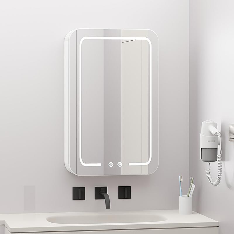 Arc-shaped mirror cabinet, small apartment bathroom, toilet washbasin, white waterproof storage, wall-mounted