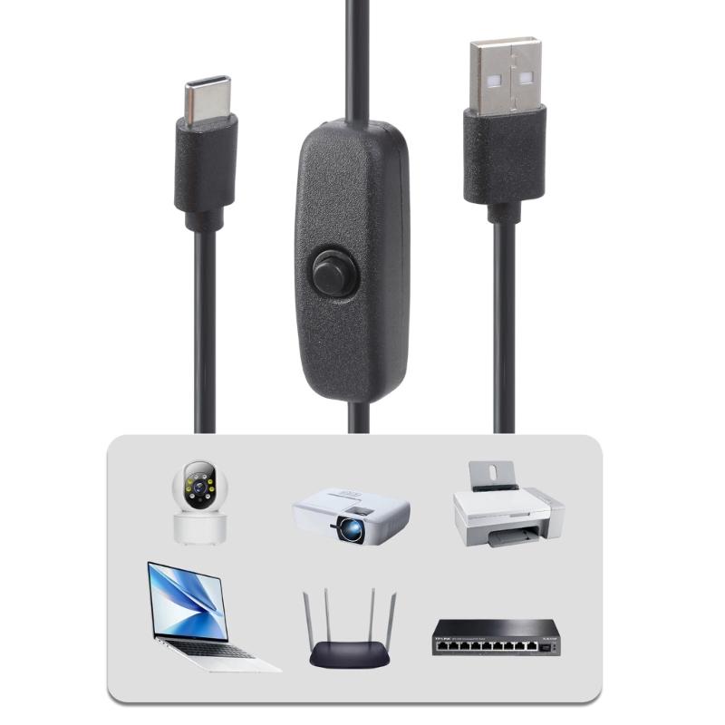 Power Cable with Switches USB Type C 5V 3A Fast Charging Cord Multipurpose USB Type C Charging Cord for Multiple Devices