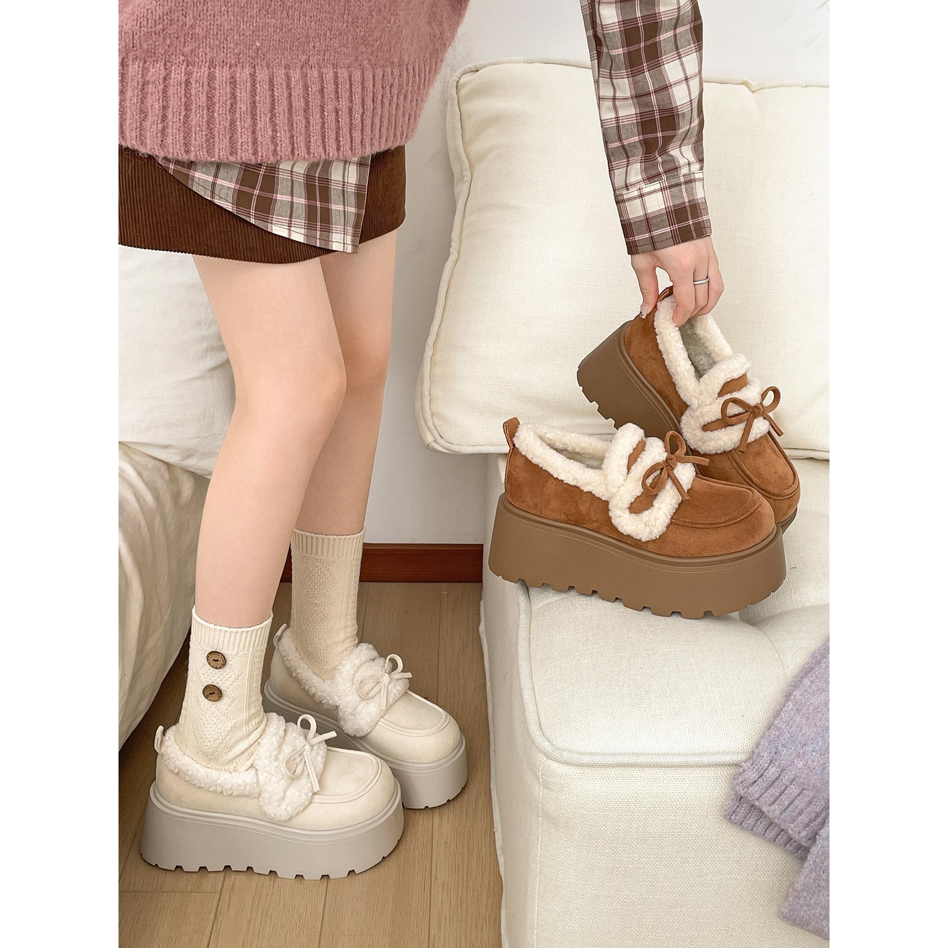 

Fleece thickened warm white non-slip thick-soled snow cotton shoes women s winter Birkenstocks 40 верблюд