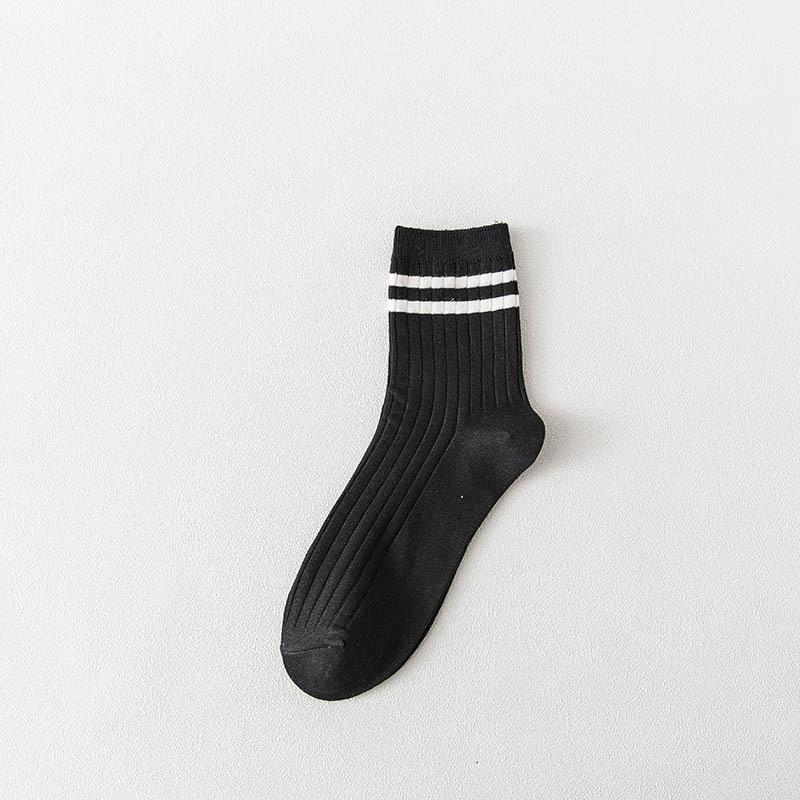 

Men s Mid-calf Socks Spring and Autumn Two-bar Solid Color Cotton Socks Breathable Striped Men s Autumn and Winter Double-needle Long Calf Socks 1 pair чорний