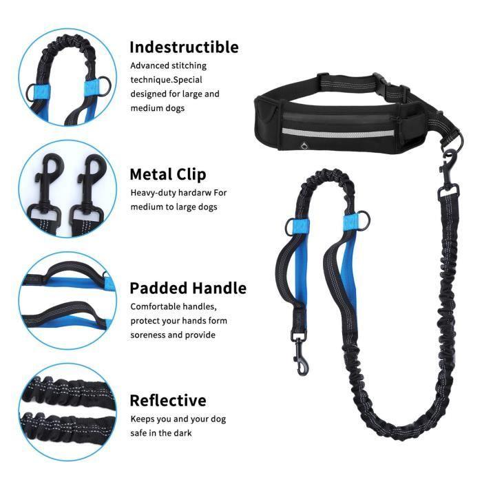 Nobleza - laisse et ceinture jogging mains libres pour chien. ajustable, réfléchissant, élastique. absorption des chocs.