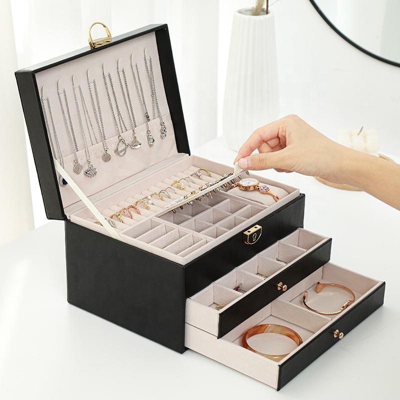 PU Leather Multi-Drawer Jewelry Packaging Case Gift Box Necklace Earring Bracelet Ring Travel Jewellery Organizer