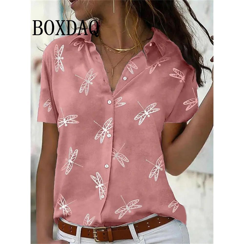 Summer Chic Women's Lapel Short-Sleeved Loose Shirts Spring Single-Breasted Tops Casual Flower Printed Blouses Women's Clothing
