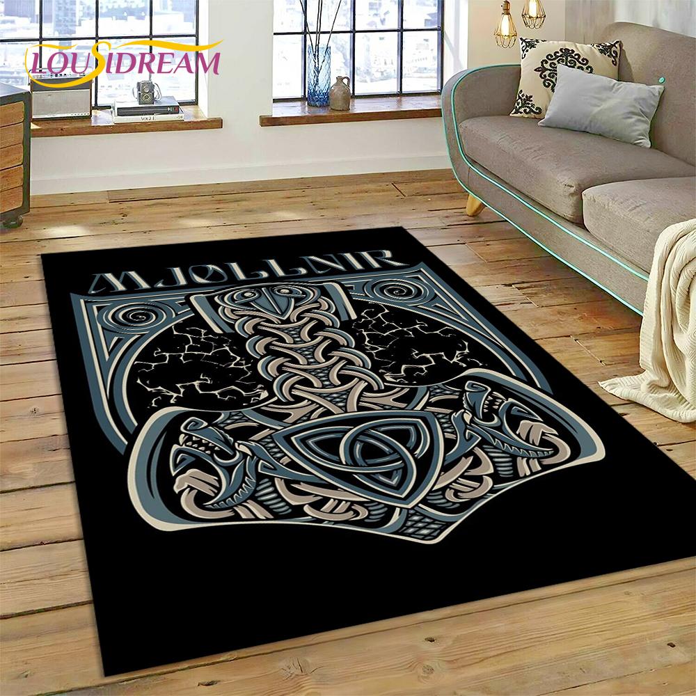 3D Nordic Viking Mythology Symbols Odin Cartoon Area Rug Large,Carpet for Home Living Room Sofa Doormat Decor,Non-slip Floor Mat