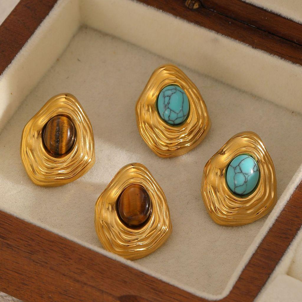 Art Deco Geometric Turquoise Stainless Steel Earrings For Women Fashion Accessories