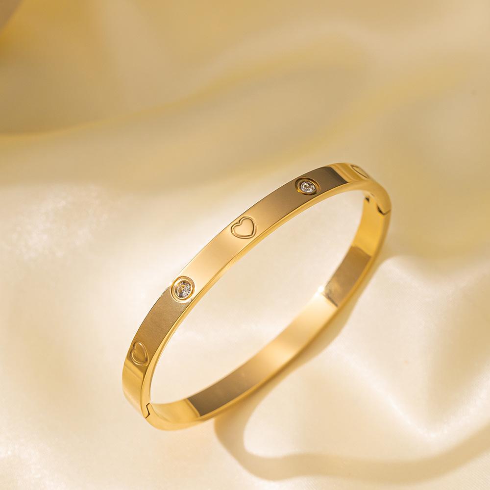Htpwe Stainless Steel Love Bracelet For Women 18k Gold Plated Couple Holiday Gift Bracelet Party Daily Zircon