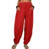 Summer Casual Women's Cotton Linen Elastic Waist Wide Leg Retro Harem Pants Large Size Home Pants