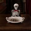 Halloween Party Supplies Skeleton Decorative Tray, Gothic Storage Tray with Black Cape Red Desktop Jewelry Organizer Bow, Multifunctional for
