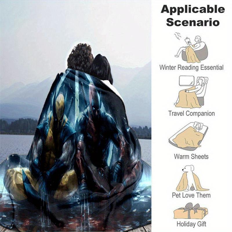 1pc Deadpool and Wolverine Printing Blanket - Soft, All-Season Throw for Living Room, Bedroom,Personalized Gift with Adorable Cartoon Design