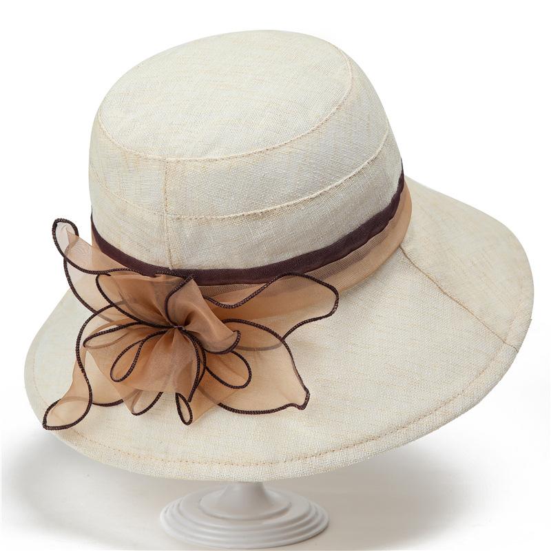 Elegant retro light basin hat women's summer breathable sun hat foldable flower wide edge sun protection hat