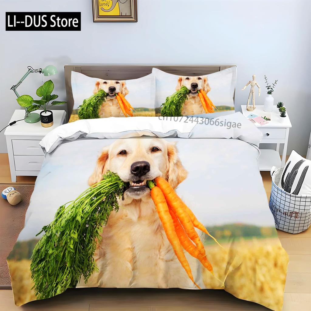 Brown Golden Retriever Duvet Cover Twin Animal Pattern Bedding Set 3 Piece Comfort Comforter Cover And 2 Pillowcases Full Size