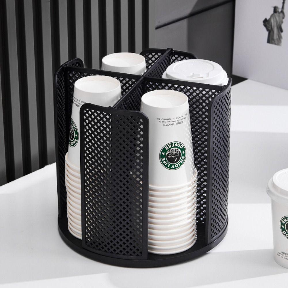 Removable Rotating Paper Cup Dispenser with 4 Compartments Space-Saving Disposable Cups and Lid Holder Storage