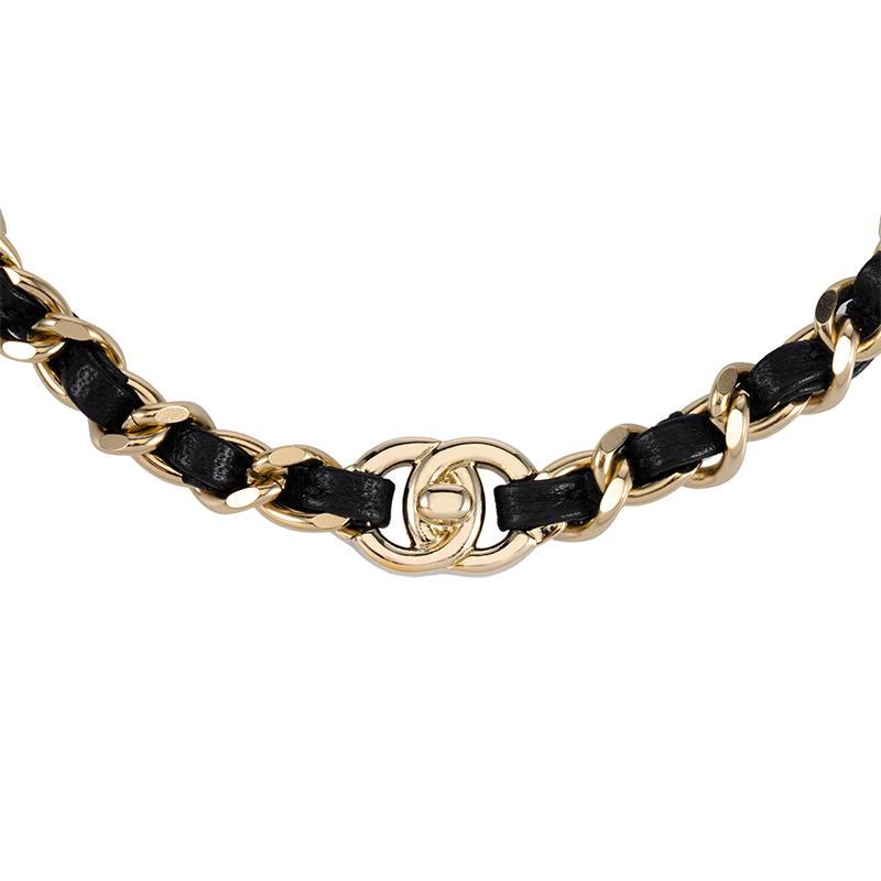 Chanel Metal And Lambskin Short Choker Necklace Women Necklaces Gold Black AB6170-B05547-NC155