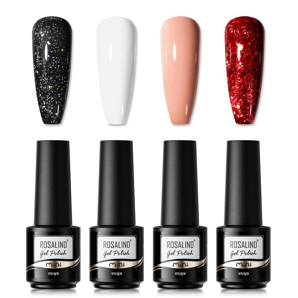 Rosalind gel nail polish 4/6 piece set solid color 6ml mixed gel bottom and top coating UV lamp nail supplies.