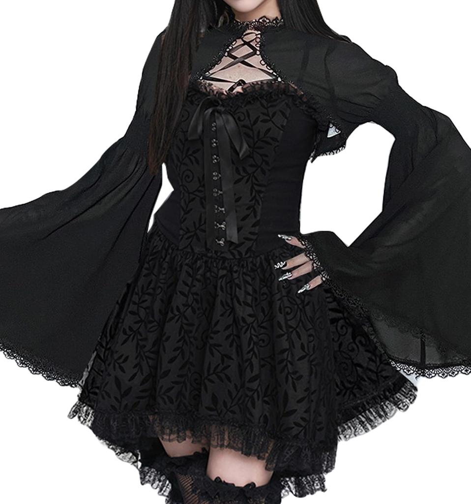 Qichenk Gothic Long Plus Sweet Princess Dress, Sleeves, Size, Lolita, Ruffled, Style, Cosplay, Halloween, CF24221-S
