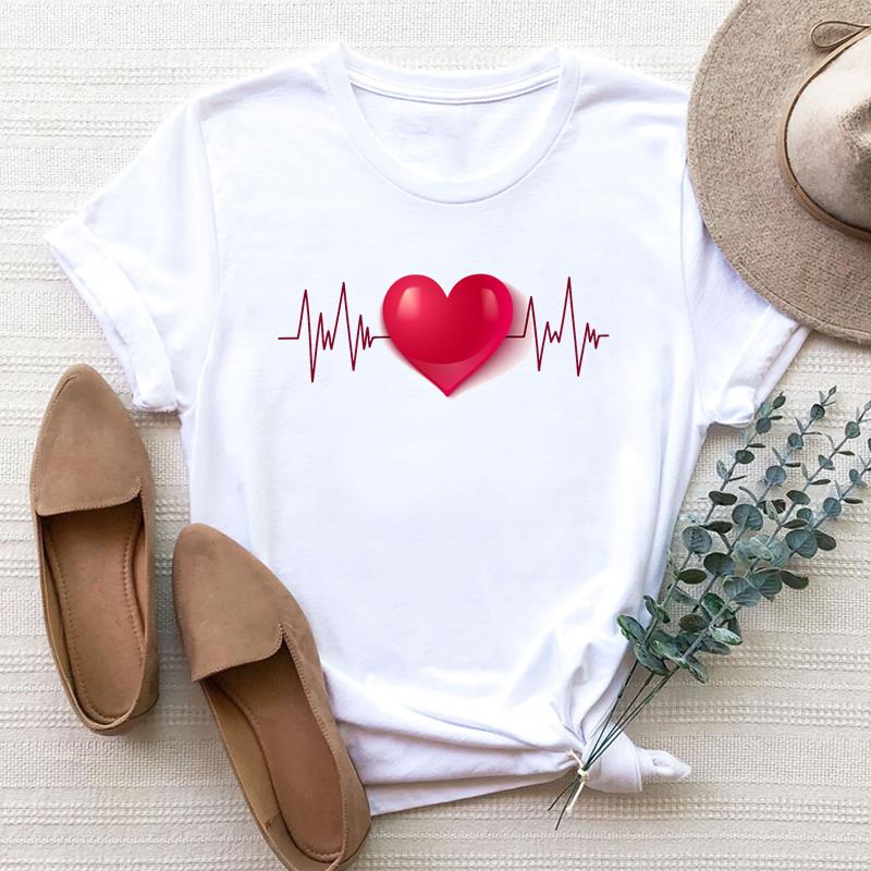 European size Women Leopard Love Heart Trend Cute 90s Clothing Print Tee Top Fashion T Shirt Woman Female Short Sleeve Graphic T-shirts