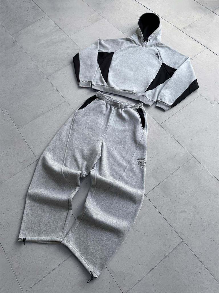 Y2K Color Block Embroidered Hoodie & Casual Sports Pants Set for Women