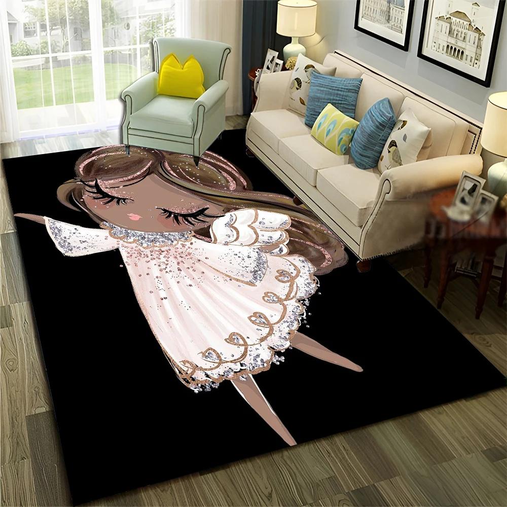 3D Cute Ballet Girl Ballerina Fairy Cartoon Carpet Rug for Home Living Room Bedroom Sofa Doormat Decor,Child Non-slip Floor Mat