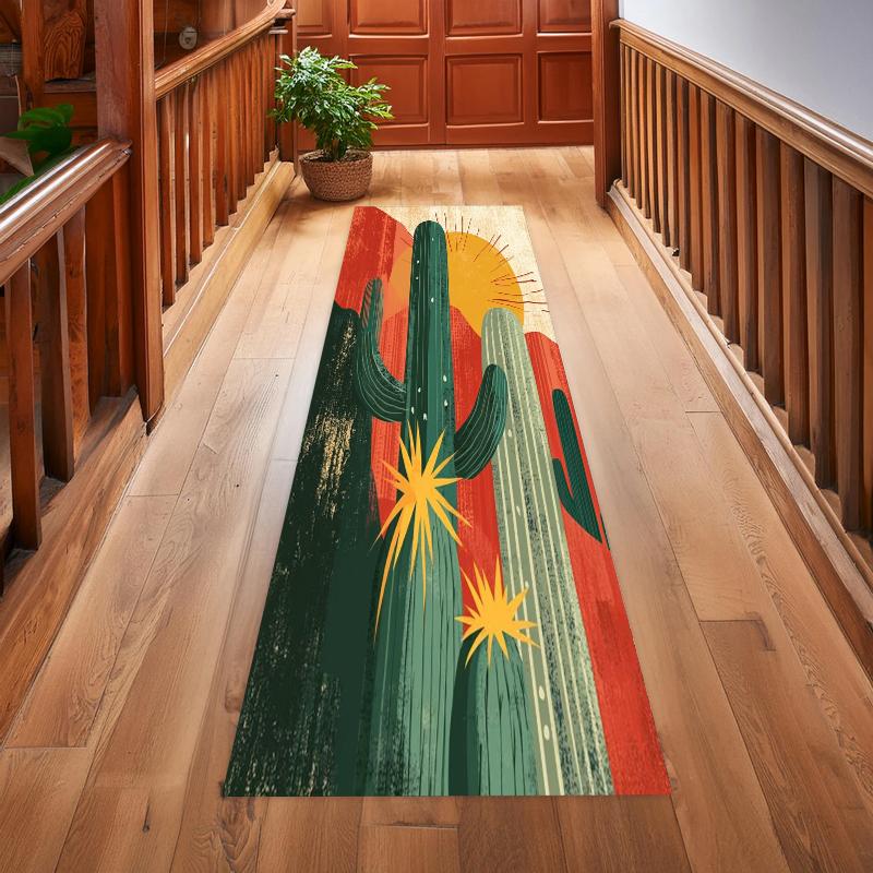 

Southwestern Cactus Long Runner Rug Vibrant Desert & Ethnic Print Durable Wear-resistant Non-slip Carpet for Hallway Entryway 40X120CM