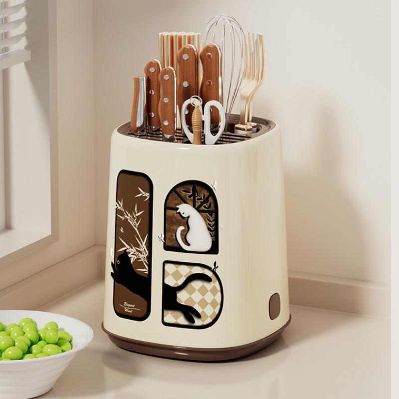 

Подставка для ножей Многофункциональное хранение на кухонной столешнице Ретро пластиковый органайзер для палочек для еды Экономия места для домашнего использования 22.3x18.3x18.3cm