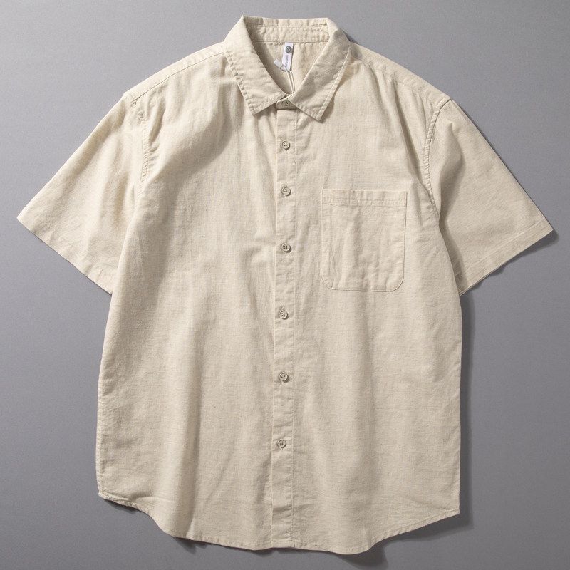Linen Shirt Men's Short-Sleeved Summer Thin Breathable Chinese Style Linen Top Solid Color Casual Loose Cotton and Linen Shirt