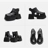 Johnature Echte Leder Höhe Steigernde Dicke Sohle Sandalen Runde Zehen Damen Plateau Schuhe