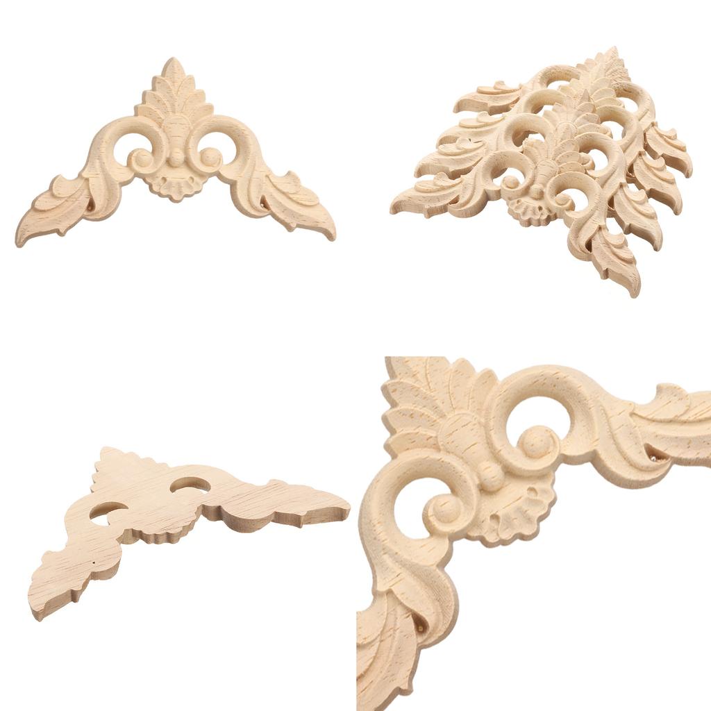 4pcs Wood Carved Door Cabinets Wood Applique Onlays Figurine Craft Home Decor Unpainted Corners Carved Decals Wall Decoration