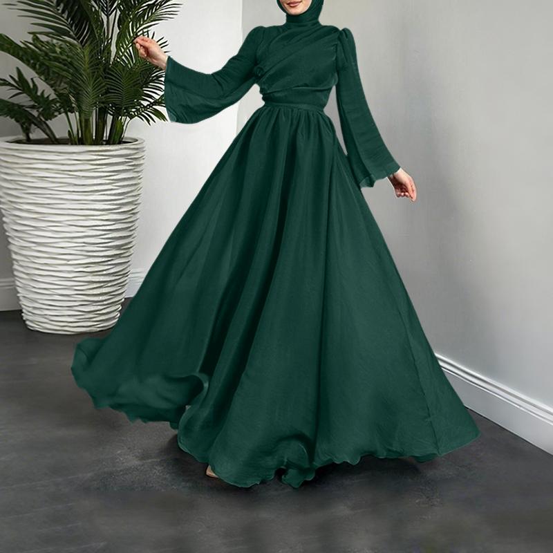 ZANZEA Women Casual Stand Collar Long Sleeve Looose Elegant Maxi Long Dress