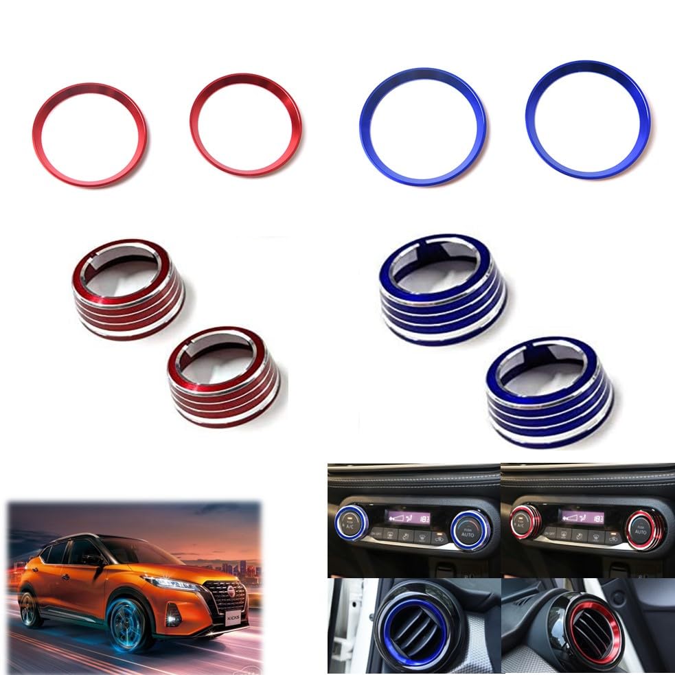 Uni Nissan Kicks Air Conditioning Dial Ring Cover, Side Air Conditioning Ring, Red/Blue, Set