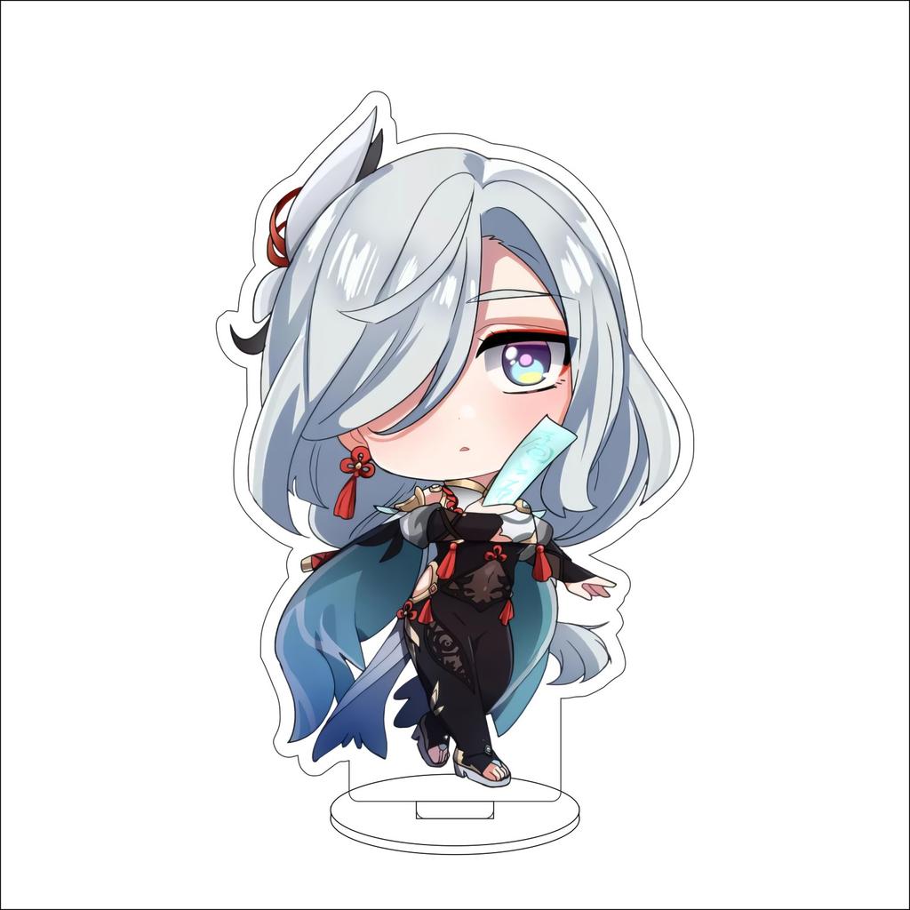 10CM Anime Genshin Impact Figure Stand Model Shenhe Cute Desk Decor Standing Sign Gifts