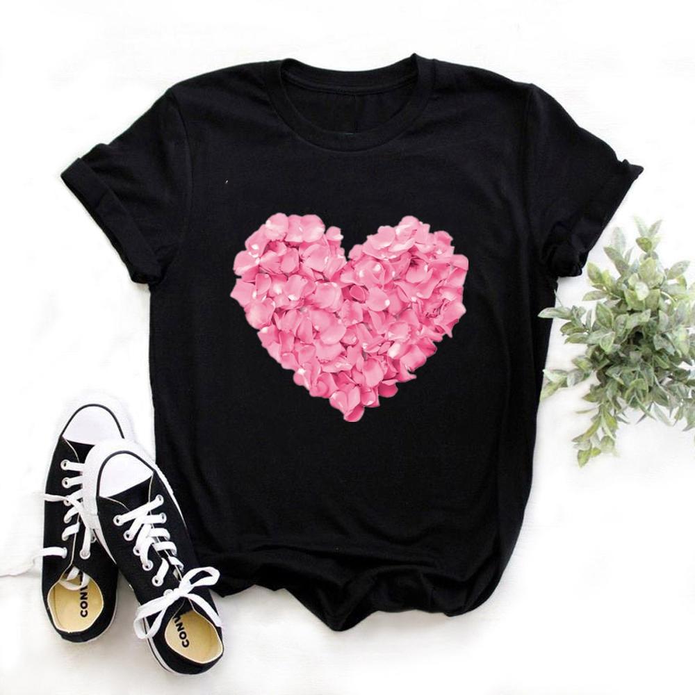 Travel Plane Heart Love Print Women Tshirt Casual Funny T Shirt Girl Top Tee Graphic T Shirts Y2K Top Women Clothing