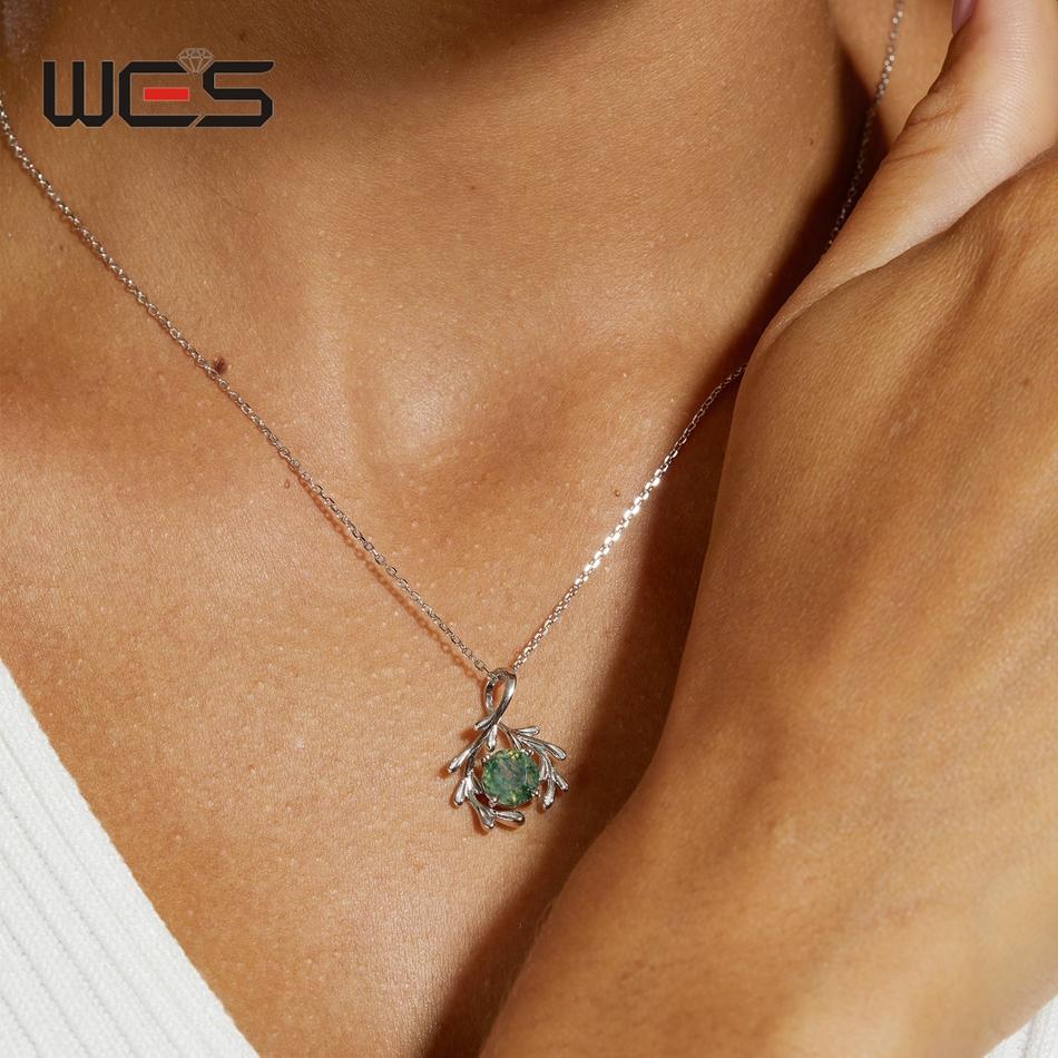 WES CopperNatural Gemstone 8*8mm Moss Agate Jewelry Set for Women Leaf Branch Ring Pendant Wedding Gift