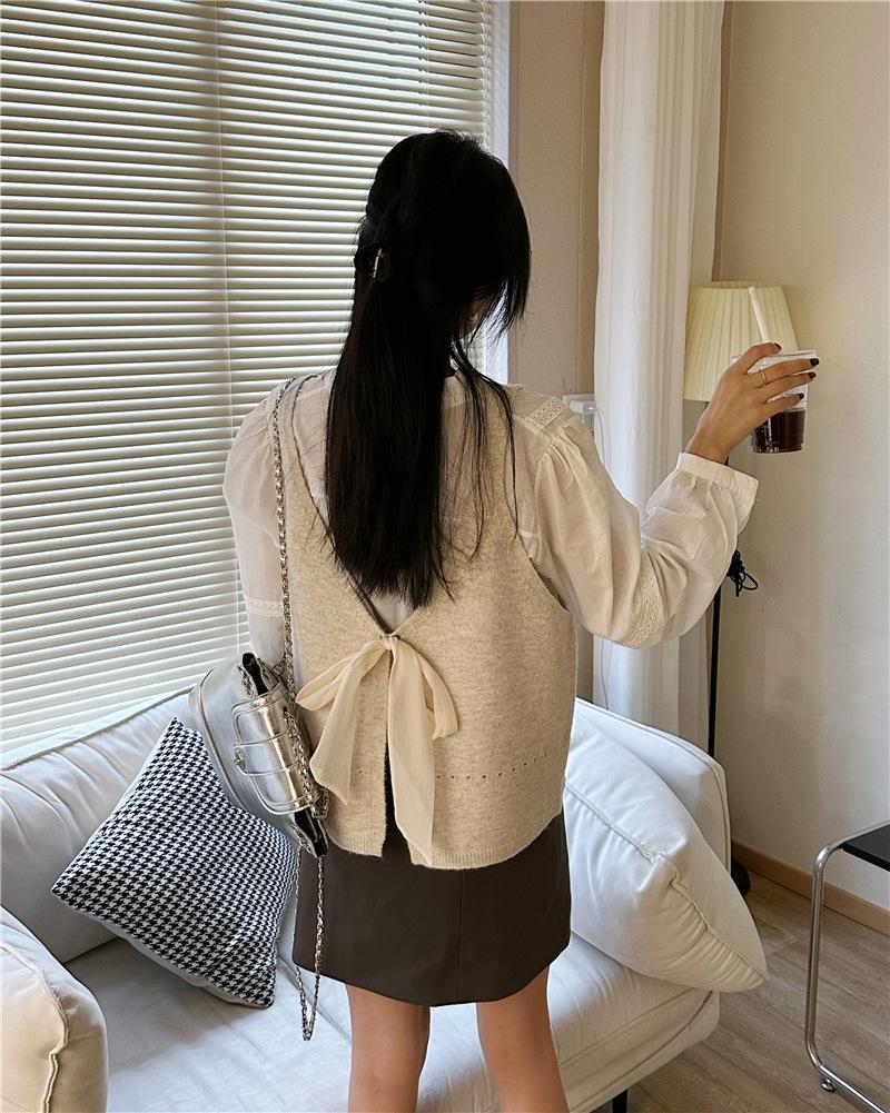 Reversible Bow Tie Sleeveless Knit Vest - Trendy Autumn Layered Look for Women