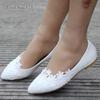 Plus Size 35-43 Women's White Lace Wedding Flats Pointed Toe Low Heel Bridal Shoes Elegant Slip on Loafers Zapatos De Mujer