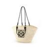Loewe Basket Woven Resort Style Palm Fiber And Leather Tote Bag Medium Women Handbags Beige Black A223T43X02-2165