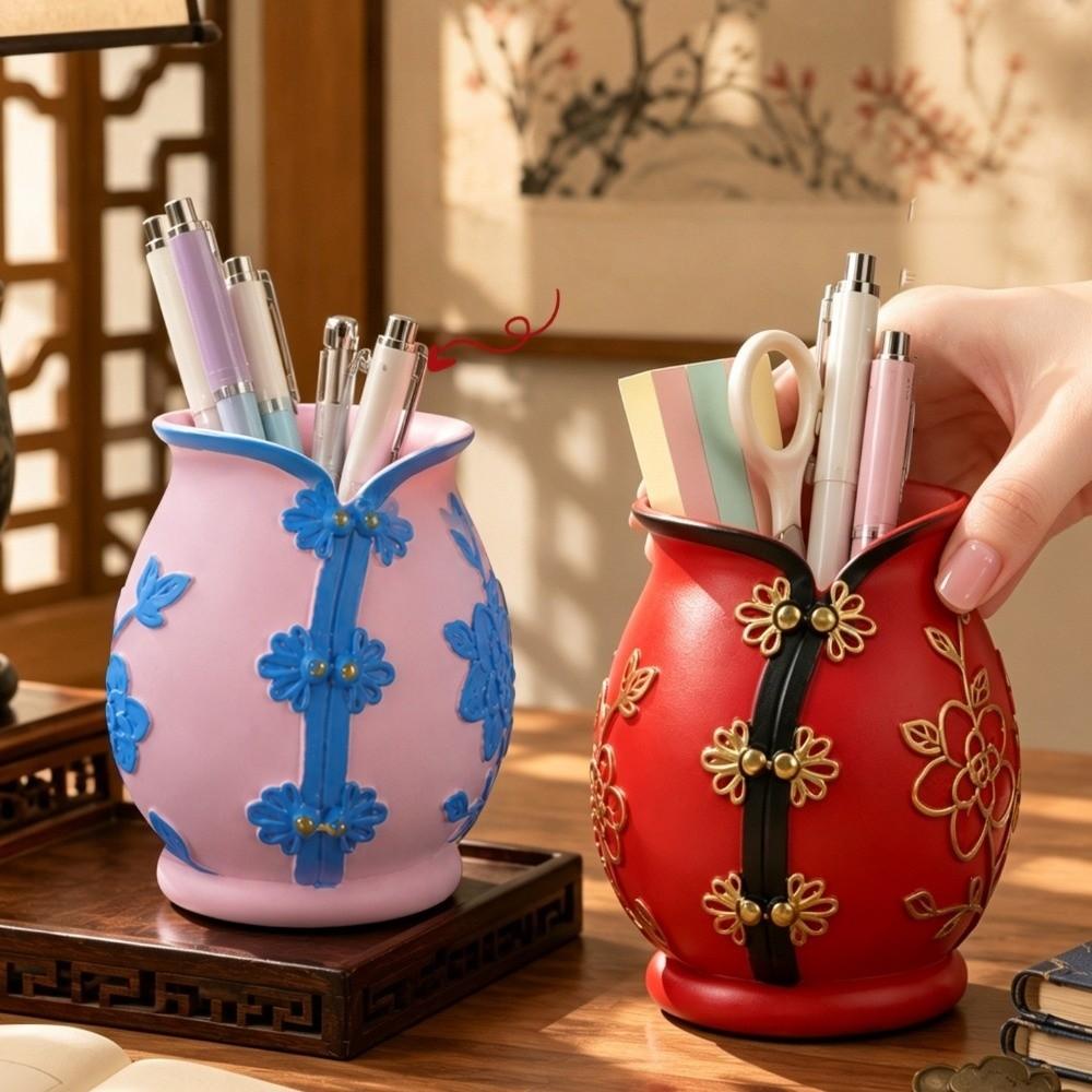 Chinese Style Cheongsam Shape Pen Holder Vinyl Succulent Planter Makeup Brush Pot Desk