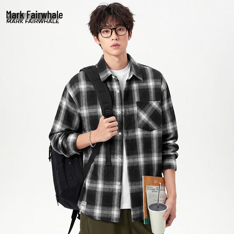 Mark Fairwhale Men's Retro Plaid Long-Sleeve Shirt