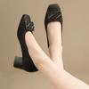 Verão Novo Feminino Couro Genuíno Francês Cartão de Leite Salto Grosso Salto Alto Sapatos de Trabalho Couro Macio Não Cansam Sapatos Únicos